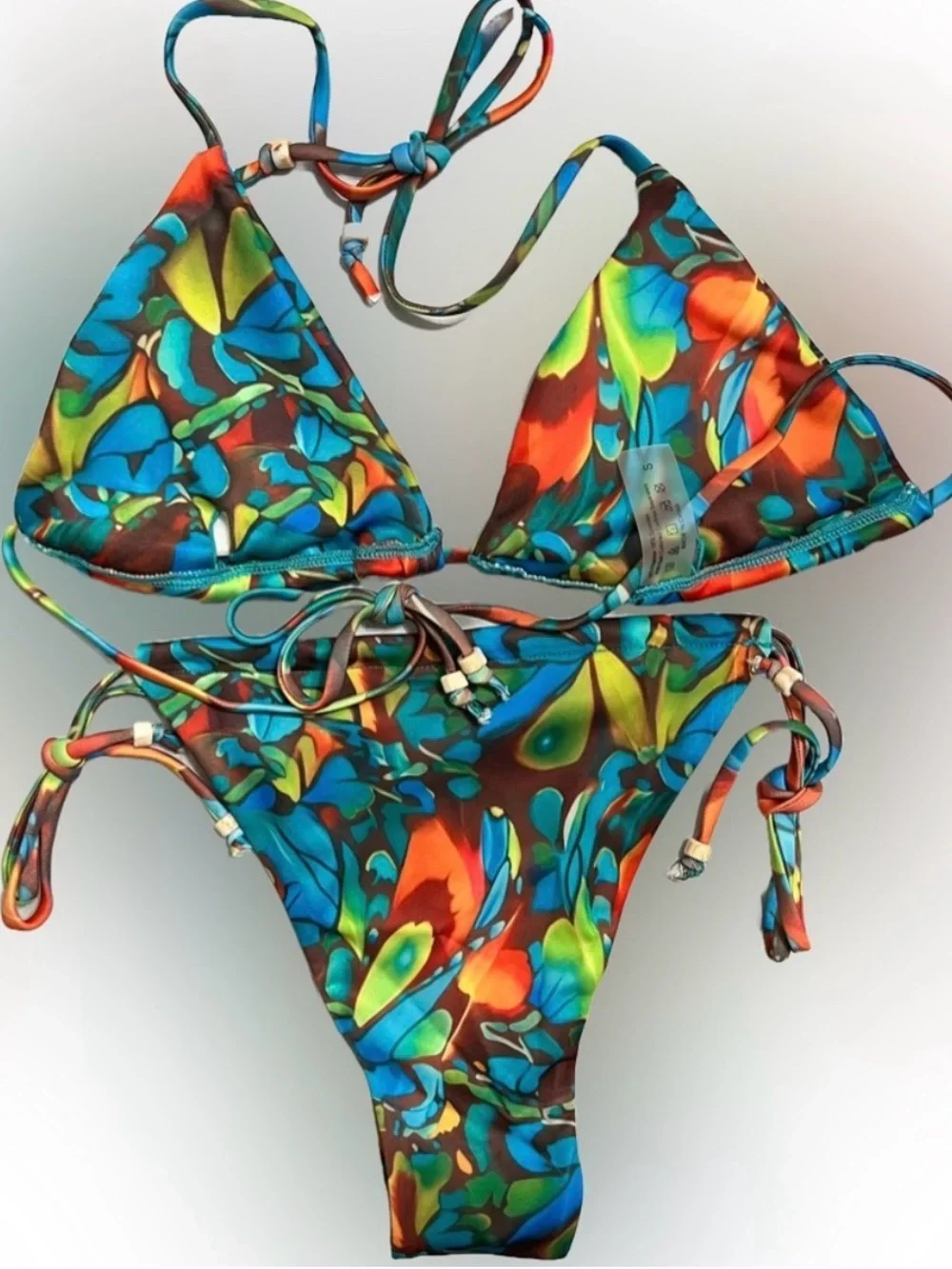 Multicolor Triangle Halter Side Tie Bikini Set